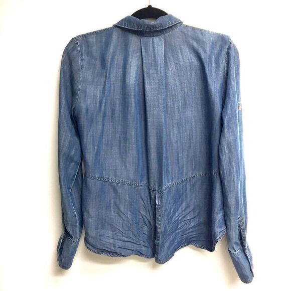 Anthro Cloth & Stone Blue Chambray Split Tie Back Shirt Blue XS - Picture 4 of 8